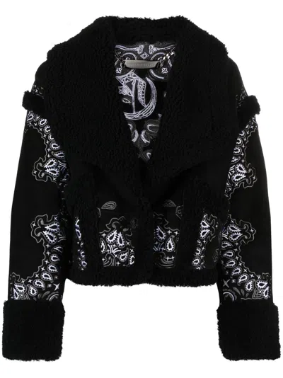 Philipp Plein Shearling-jacke Mit Paisleymuster In Black