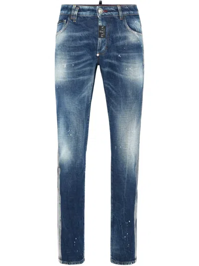 Philipp Plein Paisley Bandana Super-straight Jeans In Blue