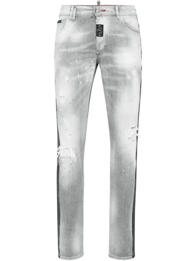 Philipp Plein Paisley Bandana Super-straight Jeans In Grey