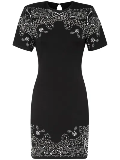 Philipp Plein Paisley-print Crew-neck Minidress In Black