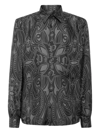Philipp Plein Paisley-print Cross Shirt In Gray
