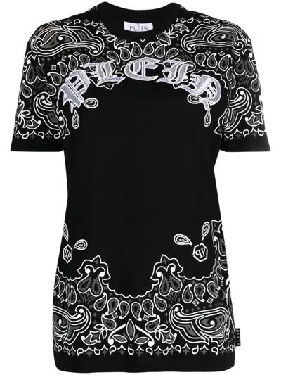 Philipp Plein Paisley-print Short -sleeve T-shirt In Black