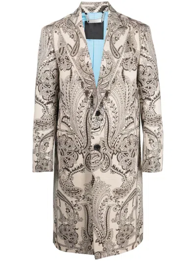 Philipp Plein Paisley-print Single-breasted Coat In Neutrals