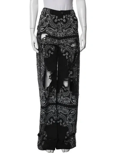 Pre-owned Philipp Plein Paisley Print Wide Leg Pants In Black