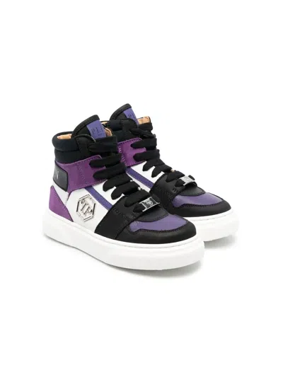 Philipp Plein Kids' Panelled High-top Sneakers In Black
