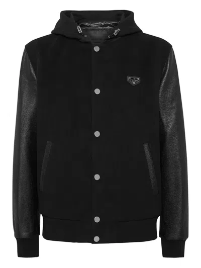 Philipp Plein Panelled Hooded Jacket In Black