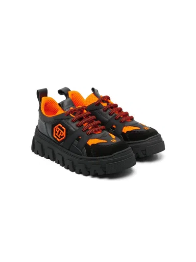 Philipp Plein Kids' Panelled Lace-up Sneakers In Black
