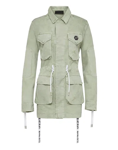 Philipp Plein Woman Denim Outerwear Sage Green Size M Cotton