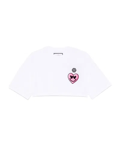 Philipp Plein Short Sleeve Cropped Round-neck Patches T-shirt In White