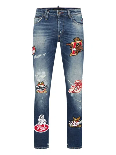 Philipp Plein Patch Distressed Jeans In Animal Print