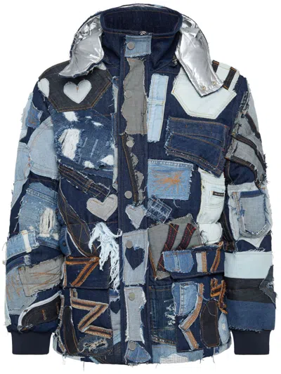 Philipp Plein Patchwork Denim Jacket In Blue