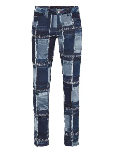 PHILIPP PLEIN PATCHWORK TOPSTITCHING DENIM JEANS