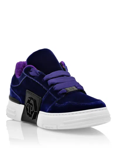 Philipp Plein Tonal-logo Lace-up Velvet Sneakers In Blue