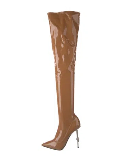 Pre-owned Philipp Plein Patent Leather Boots In Brown