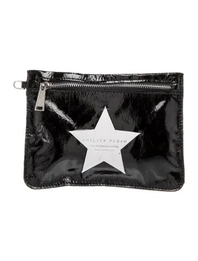 Pre-owned Philipp Plein Patent Leather Clutch In Black