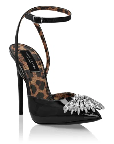 Philipp Plein Patent Leather Decollete Hi- Heels Brooches In Black
