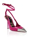 Philipp Plein Patent Leather Decollete Hi-heels Crystal Skull In Pink