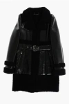 PHILIPP PLEIN PATENT LEATHER MAXI BIKER WITH SHEARLING DETAILS AND BELT
