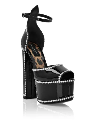 Philipp Plein Patent Leather Platform Sandals Hi-heels In Black