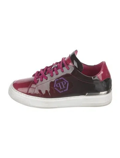 Pre-owned Philipp Plein Patent Leather Printed Sneakers In Red