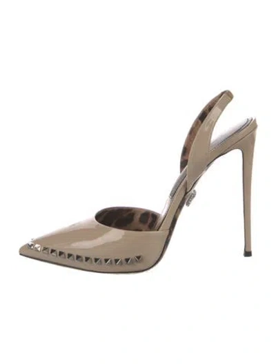 Pre-owned Philipp Plein Patent Leather Slingback Pumps In Neutral