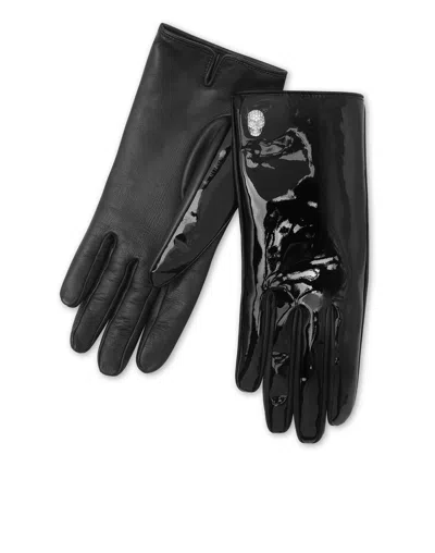 Philipp Plein Patent Nappa Mid-gloves Crystal Skull In Gold