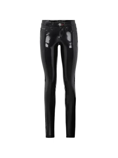Philipp Plein Patent-finish Trousers In Black
