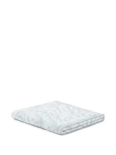 Philipp Plein Patterned Cotton Bath Towel In White