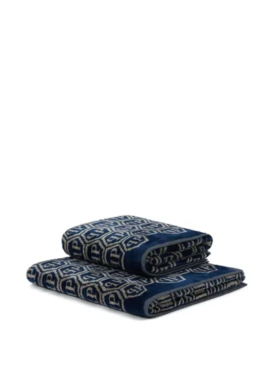 Philipp Plein Patterned Towel Set In Blue