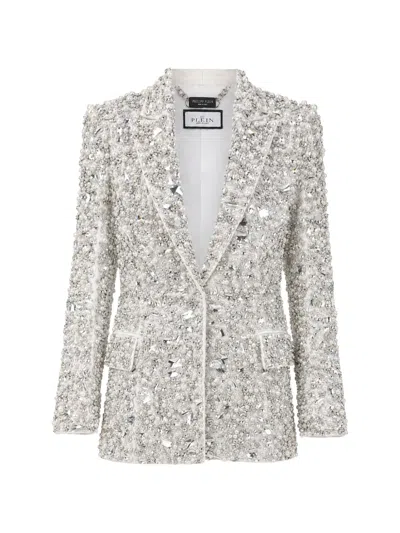 Philipp Plein Pearl-embellished Crystal-embellished Blazer In Gray