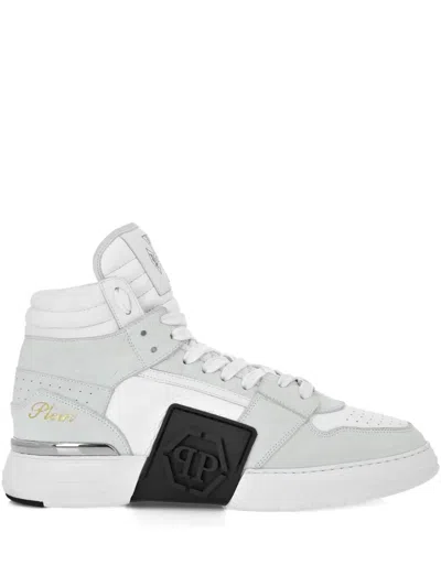 Philipp Plein Phantom Kicks Mid-top Leather Sneakers In White