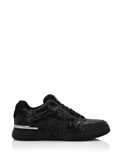 Philipp Plein Phantom Python Leather Sneakers In Black