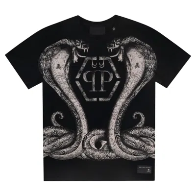 Pre-owned Philipp Plein Philipp Gotta Feeling Snake Crystal Embellished Cotton T-shirt In Black