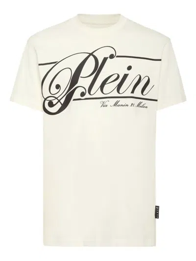 Philipp Plein Italic Logo-print Cotton T-shirt In White