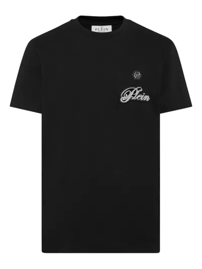 Philipp Plein Logo-embroidered T-shirt In Black