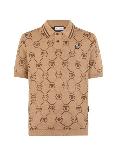 Philipp Plein Monogram Polo Shirt In Brown