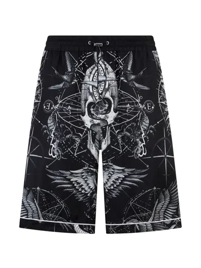 Philipp Plein Printed Silk Shorts In Black