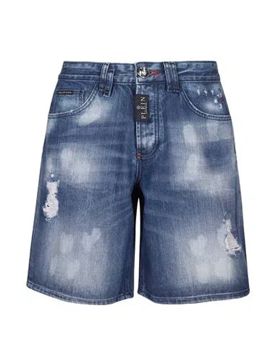 Philipp Plein Shorts Jeans Man Denim Shorts Blue Size 34 Cotton