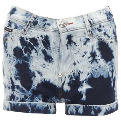Pre-owned Philipp Plein Phillip Plein High Waist Hot Pants Blue Tie Dye Washed Cuffed Shorts 25"