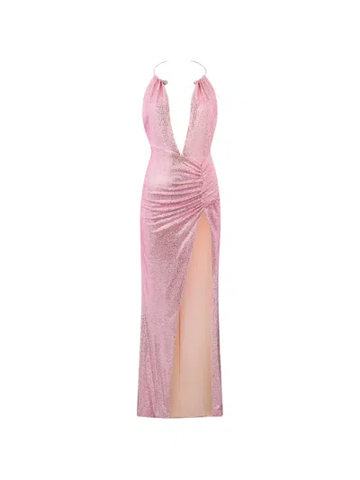 Philipp Plein Piercing Strass Maxi Dress In Pink