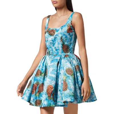 Philipp Plein Duchesse Pineapple Skies-print Mini Dress In Multi