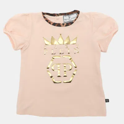 Pre-owned Philipp Plein Pink Logo Printed Jersey Tops 2-3 Years