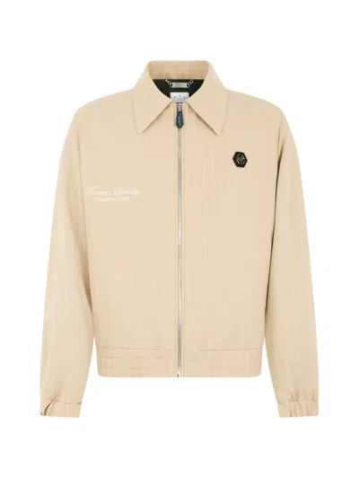 Philipp Plein Pinstripe Zip Jacket In Neutral