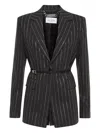 Philipp Plein Pinstriped Belted Blazer In Multi