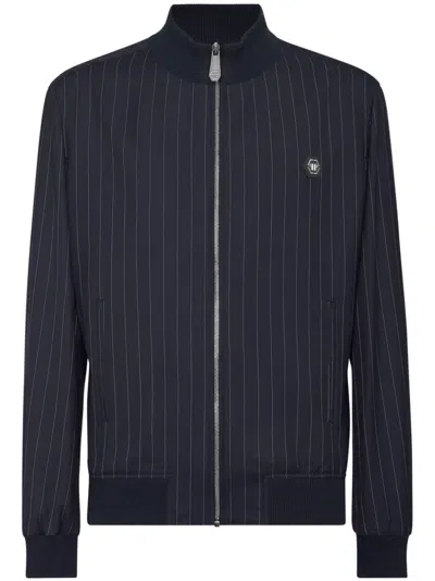 Philipp Plein Pinstriped Bomber Jacket In Blue