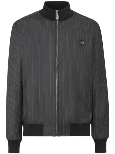 Philipp Plein Pinstriped Bomber Jacket In Grey