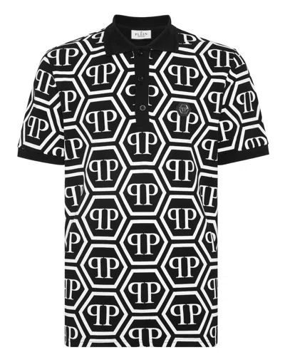 Philipp Plein Monogram-print Cotton Polo Shirt In Black