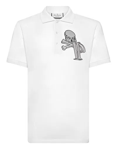 Philipp Plein Wire Frame Crystal-embellished Polo Shirt In White