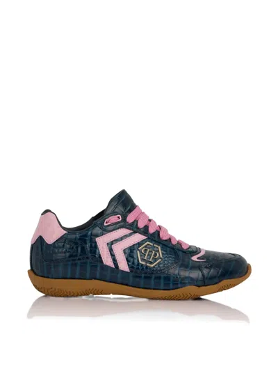 Philipp Plein Pit-$top Croc-print Logo Low-top Sneakers In Blue