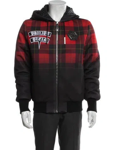 Pre-owned Philipp Plein Plaid Print Puffer Coat In Red